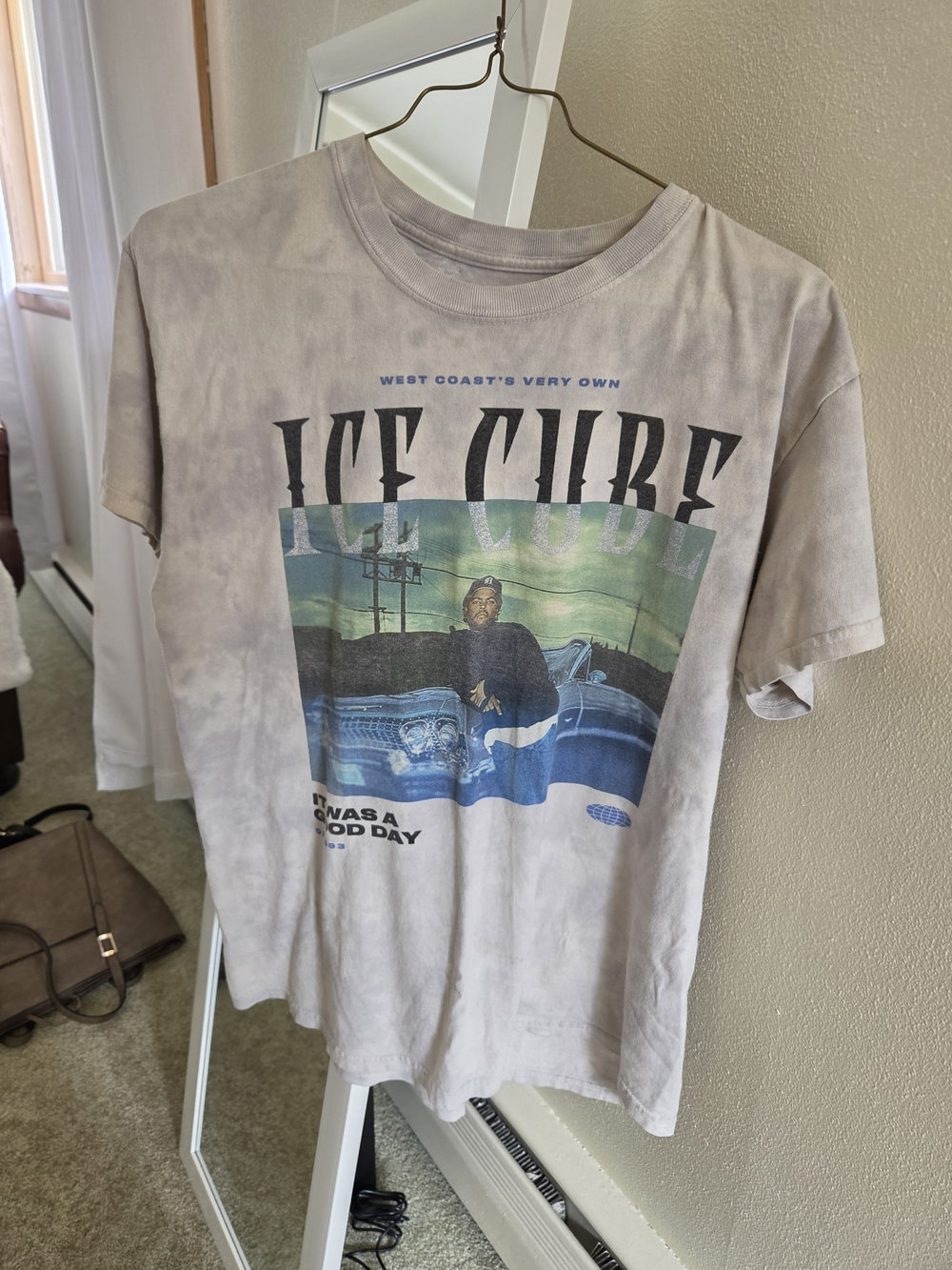 Ice Cube Graphic Tee - Beige Tie-Dye Short Sleeve Shirt